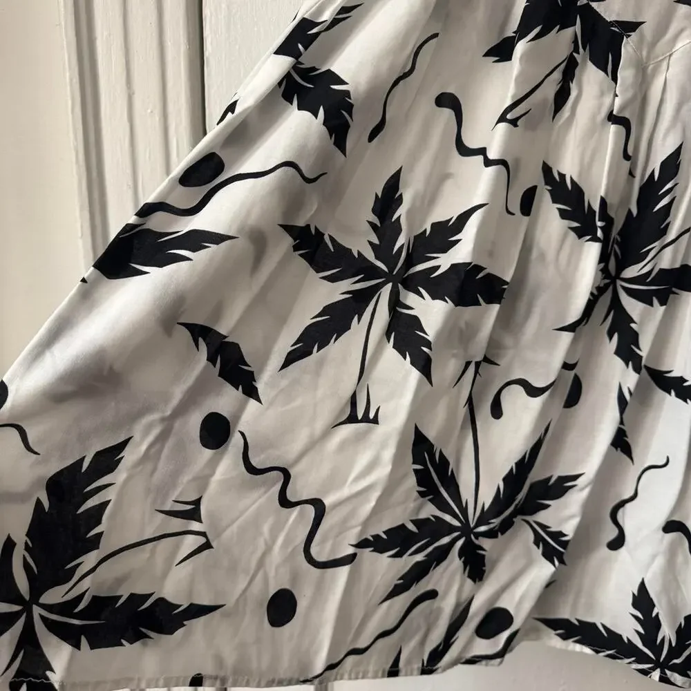Basque Waist Vintage Floral By Krush black white skirt cruise tropical palm tree